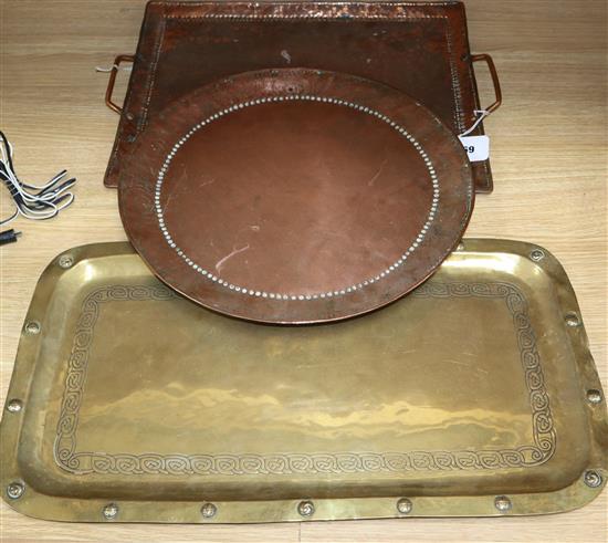 Three Arts and Crafts copper / brass trays